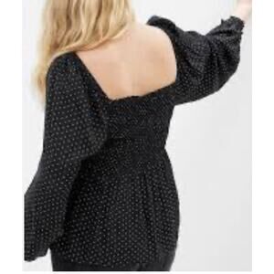 Gap Lenzing Ecovero Smocked Peplum Top Size Large Cottagecore Peasant Polka Dot